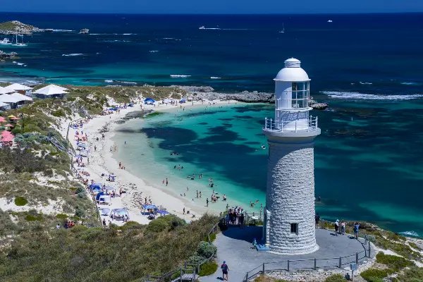 Bathurst Lighthouse overlooking Pinky Beach and the Indian Ocean.