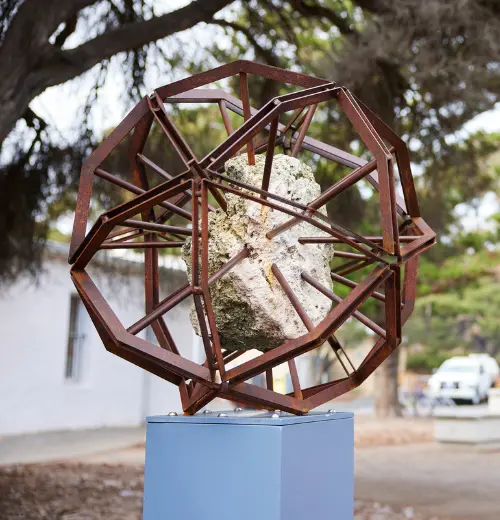 Island (2023) sculpture by artist Phil Gamblen. Materials include  Steel, Wadjemup limestone.