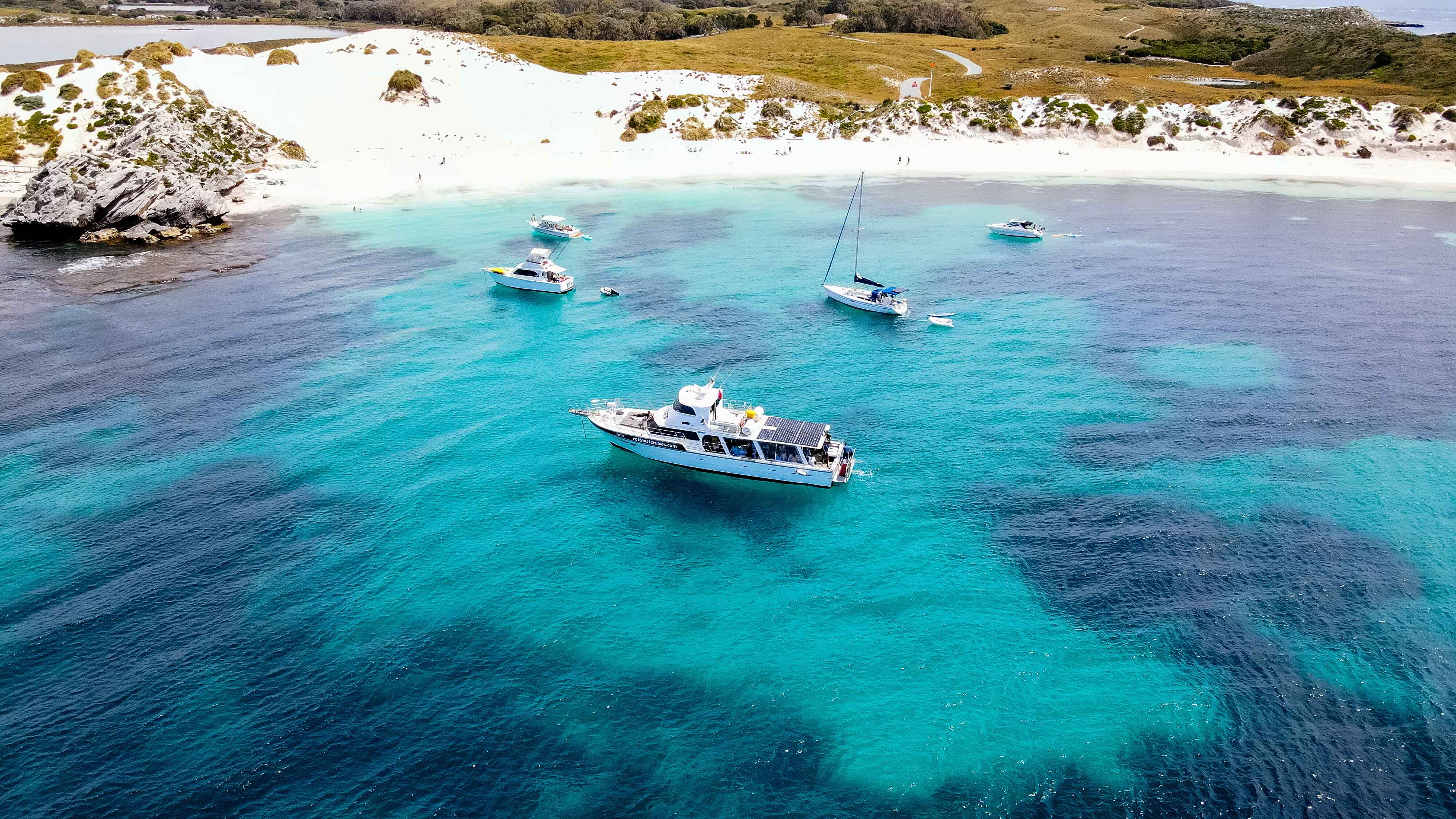 Boats on blue water