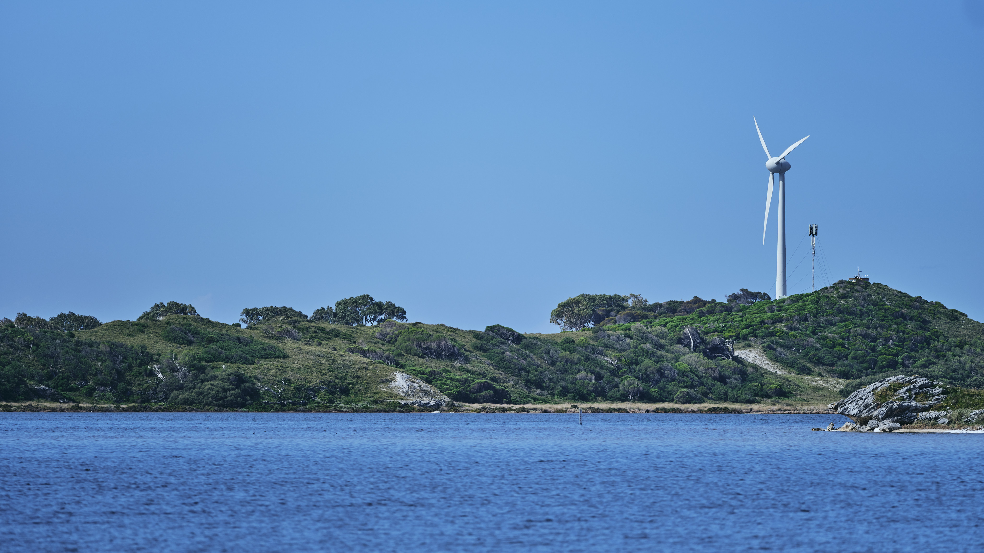 Wind turbine across the salt lakes