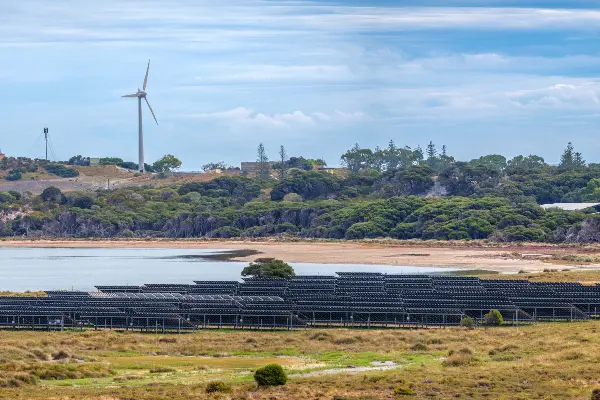 Solar farm and wind turbine