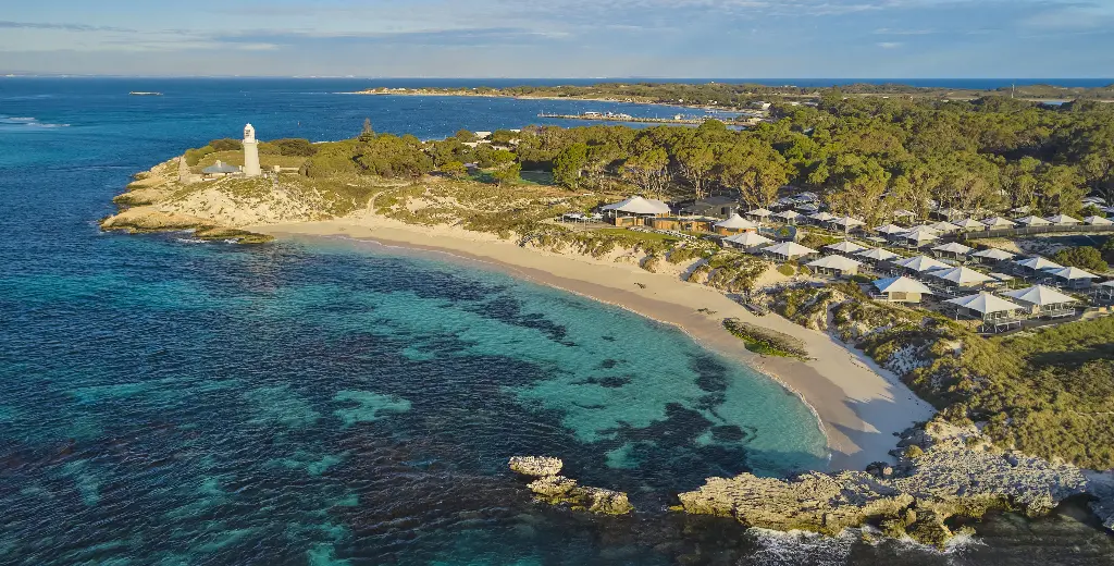 Aerial of Pinky's Beach Rottnest Island