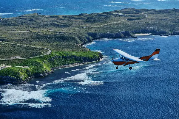 Air Taxi flying over Wadjemup / Rottnest Island.