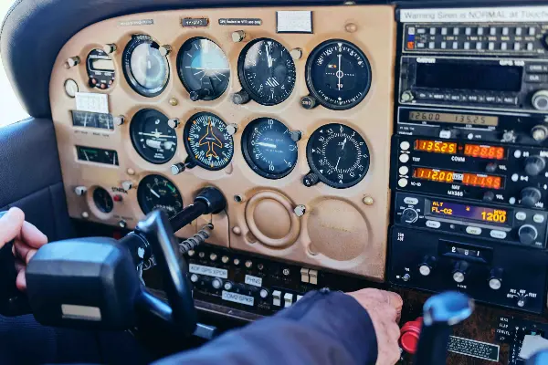 Cockpit close up of the gauges.