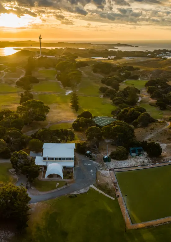 Aerial of the Rottnest Island Golf Course at sunset