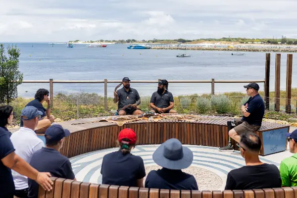A group of people yarning.