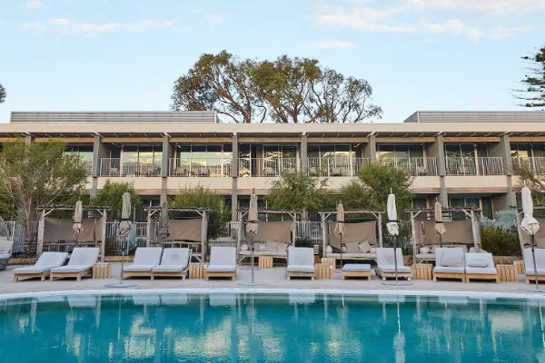 Sunbeds by the pool at Samphire Rottnest
