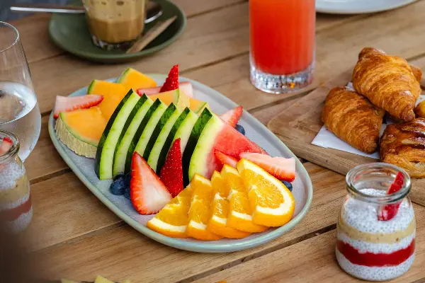 A breakfast spread.
