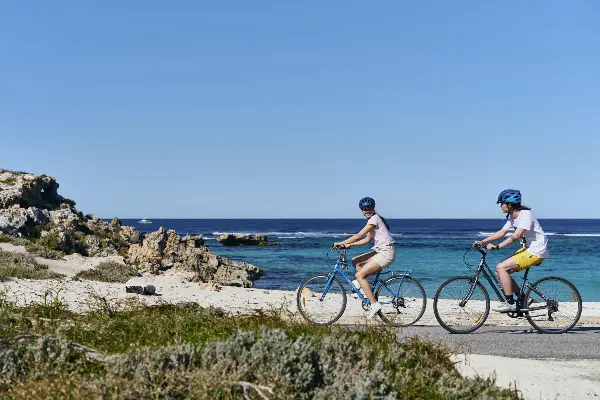 Enjoy the 22km of cycle trails on Rottnest Island, winding through grassy headlands, past incredible ocean vistas, colourful salt lakes and an array of birds and wildlife.